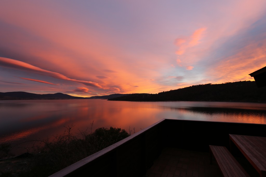 Sunrise over Lake Jindabyne from Apartment 1 balcony