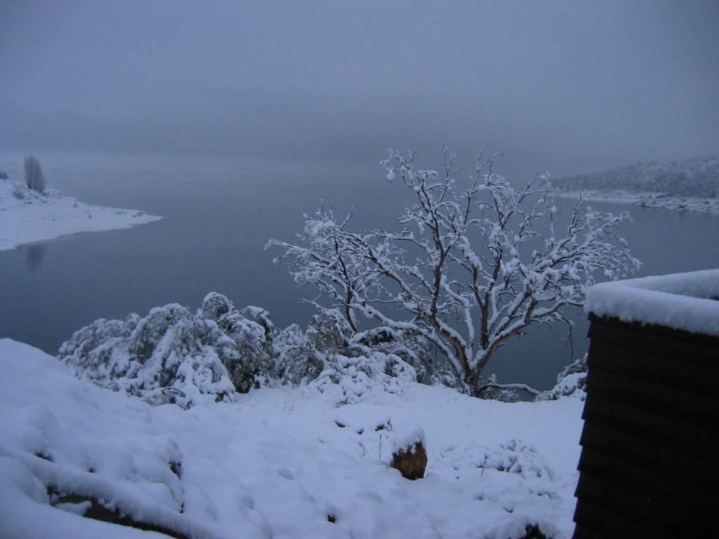 Snowy view down the lake